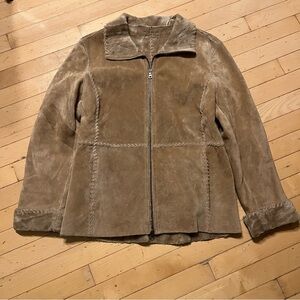 Vintage Guess Jacket Womens Small Tan Genuine Leather Faux Fur Lined Suede Y2K